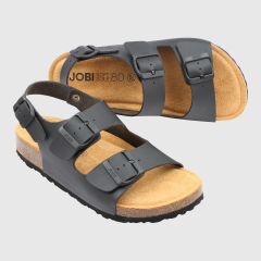 Svarta arbetsskor med hälrem, ergonomisk sandal på korkfotbädd. SoftSole 8.0